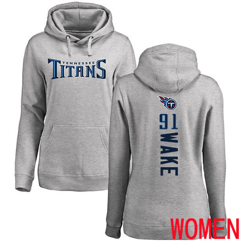 Tennessee Titans Ash Women Cameron Wake Backer NFL Football #91 Pullover Hoodie Sweatshirts->women nfl jersey->Women Jersey